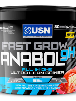 USN Fast Grow Anabol GH Strawberry All-in-one Protein Powder Shake (4kg): Workout-Boosting, Anabolic Protein Powder for Muscle Gain