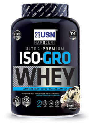 USN ISO-GRO WHEY Cookies & Cream 2kg, Premium Whey Protein Powder, Scientifically-formulated, High Protein Post-Workout Powder Supplement with Added BCAAs
