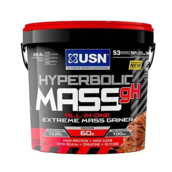USN Hyperbolic Mass GH Dutch Chocolate 4kg: High Calorie Mass Gainer Protein Powder for Fast Muscle Mass and Weight Gain, With Added Creatine and Vitamins