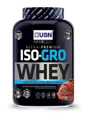 USN ISO-GRO WHEY Chocolate 2kg, Premium Whey Protein Powder, Scientifically-formulated, High Protein Post-Workout Powder Supplement with Added BCAAs