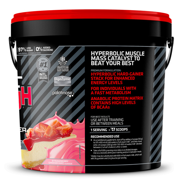 USN Hyperbolic Mass GH Strawberry Cheesecake 4kg: High Calorie Mass Gainer Protein Powder for Fast Muscle Mass and Weight Gain, With Added Creatine and Vitamins