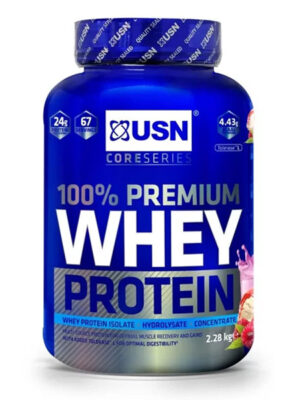 USN 100% Premium Whey Strawberry 2.28kg: Premium Whey Protein Whey Isolate Protein Powder Blend for Muscle Building & Maintenance