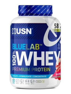 USN Blue Lab Whey Raspberry Ripple 2kg, Premium Whey Protein Powder, Scientifically-formulated, High Protein Post-Workout Powder Supplement with Added BCAAs