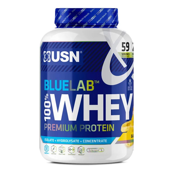 USN Blue Lab Whey Banana 2kg, Premium Whey Protein Powder, Scientifically-formulated, High Protein Post-Workout Powder Supplement with Added BCAAs