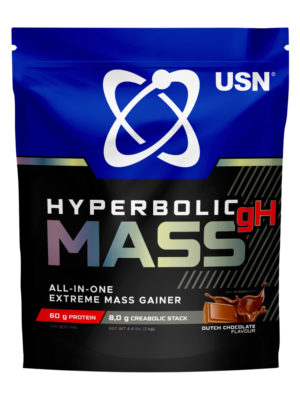 USN Hyperbolic Mass GH Dutch Chocolate 2kg: High Calorie Mass Gainer Protein Powder for Fast Muscle Mass and Weight Gain, With Added Creatine and Vitamins In Dubai,UAE