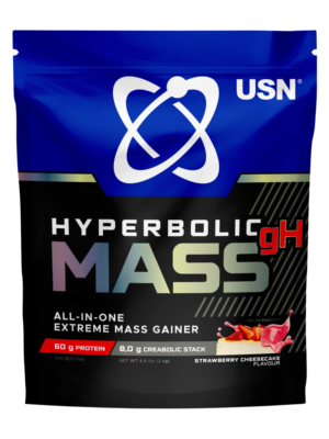 USN Hyperbolic Mass GH Strawberry cheesecake 2kg: High Calorie Mass Gainer Protein Powder for Fast Muscle Mass and Weight Gain, With Added Creatine and Vitamins In Dubai,UAE