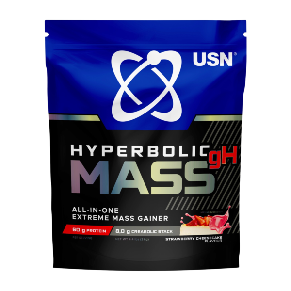 USN Hyperbolic Mass GH Strawberry cheesecake 2kg: High Calorie Mass Gainer Protein Powder for Fast Muscle Mass and Weight Gain, With Added Creatine and Vitamins In Dubai,UAE