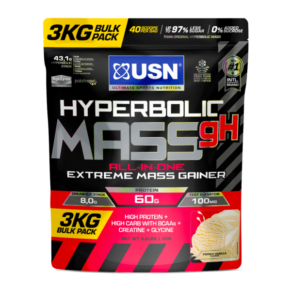 USN Hyperbolic Mass GH Vanilla 3kg: High Calorie Mass Gainer Protein Powder