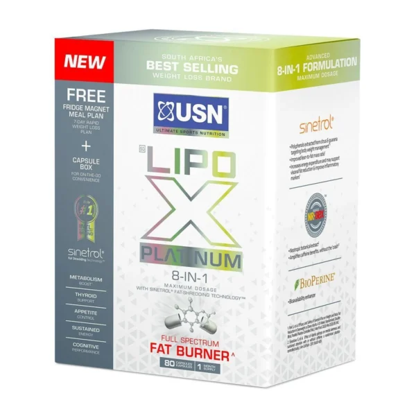 USN Lipo X Platinum 8-IN-1 80 Capsules | Fat burner with thermogenic thyroid support